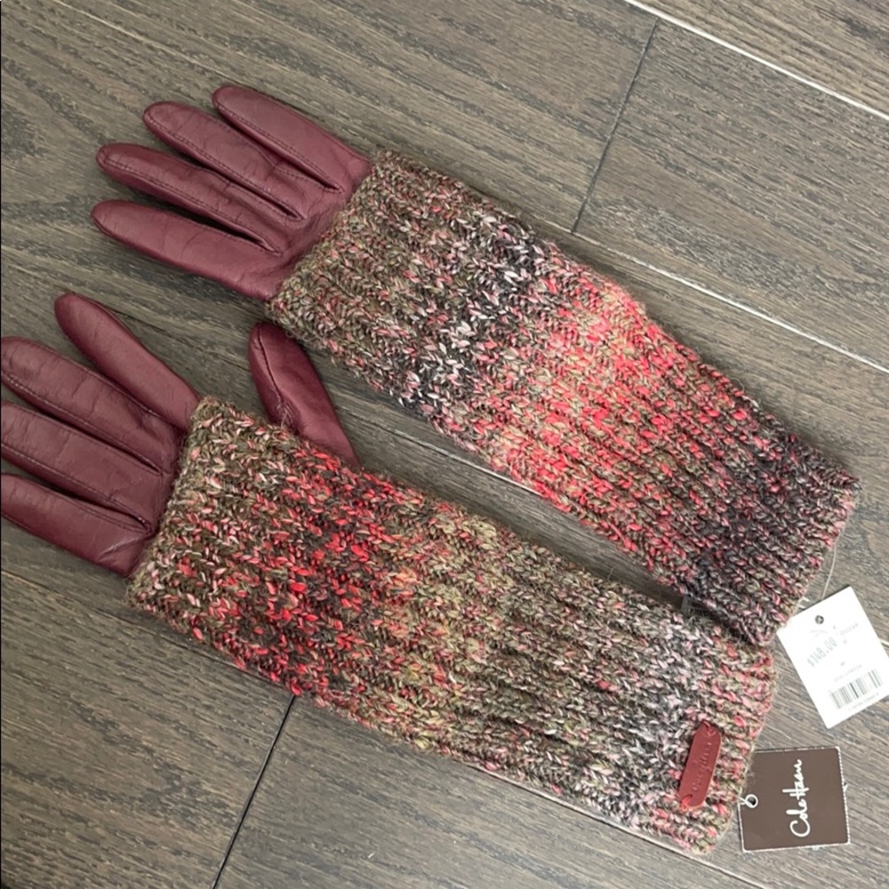 Cole Haan Red Leather knit Gloves